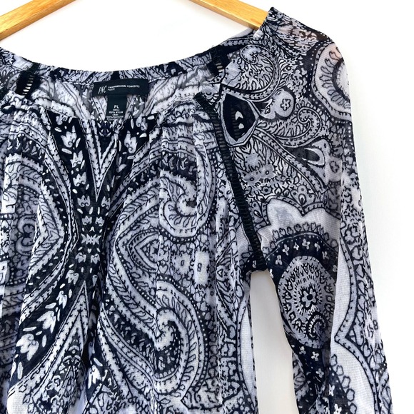 Y2K Womens M Sheer Paisley Mesh Ruffle Blouse Whimsical Fairy Grunge Festival - Picture 11 of 12